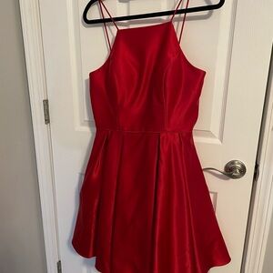 Red Sleeveless Spaghetti Strap A-Line Dress for Prom